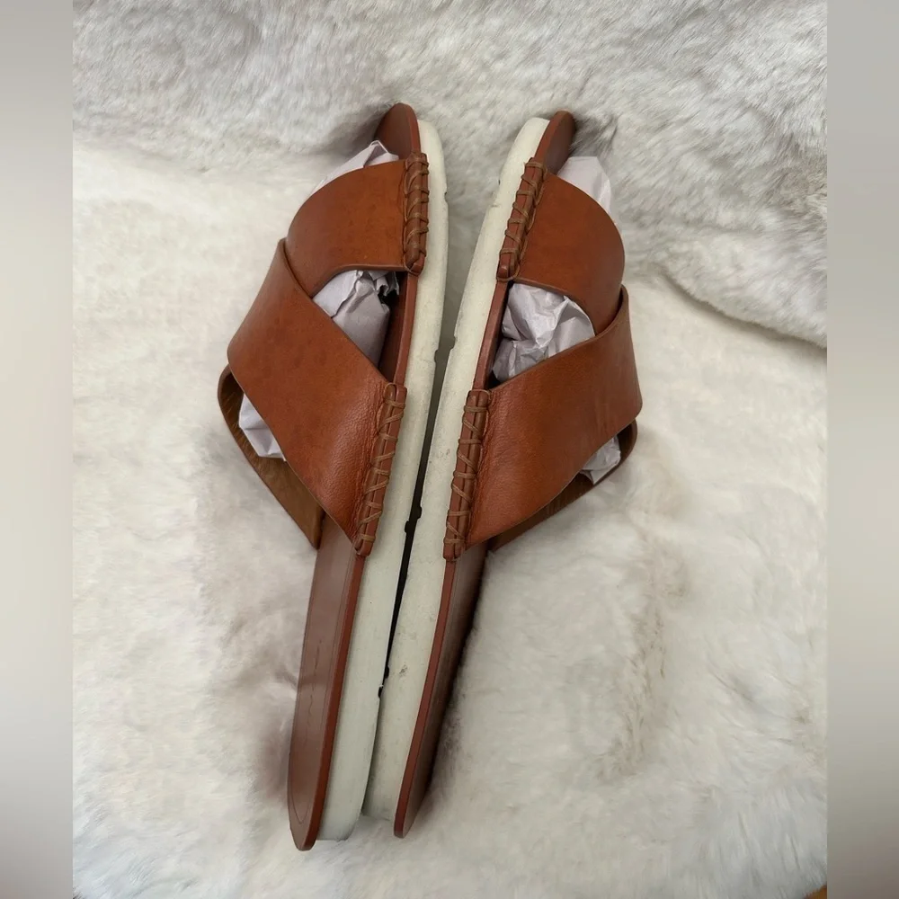 Vince Nico Tan leather‎ slide sandals with Criss-Cross Straps Sz-8.5M. O